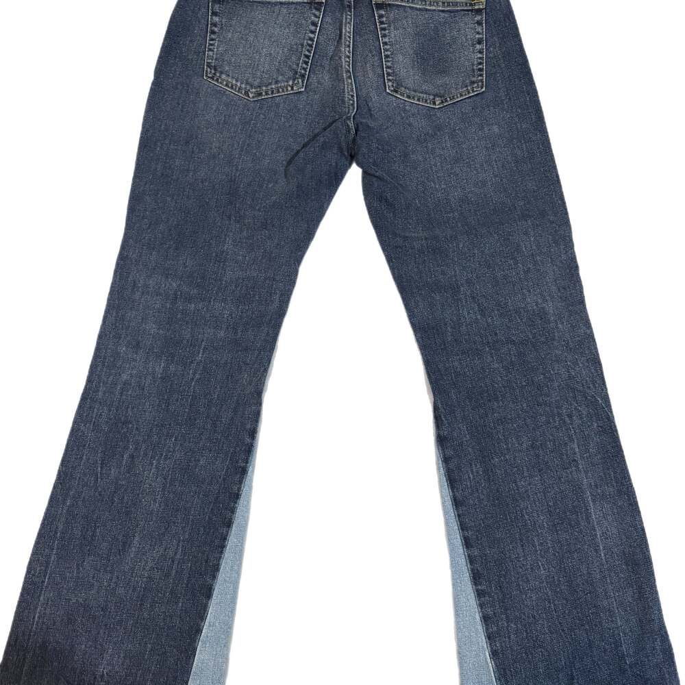 PILCRO ANTHROPOLOGIE High-rise Two tone Flare Raw Hem Cropped Cotton Blend Jeans